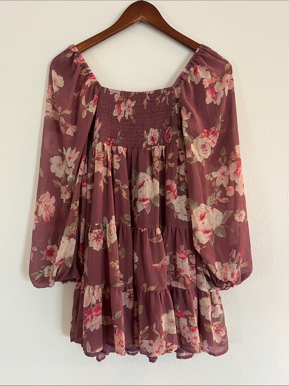 NWT ALTAR’D STATE Burgundy Floral Long Sleeve Mini Dress - Picture 3 of 3
